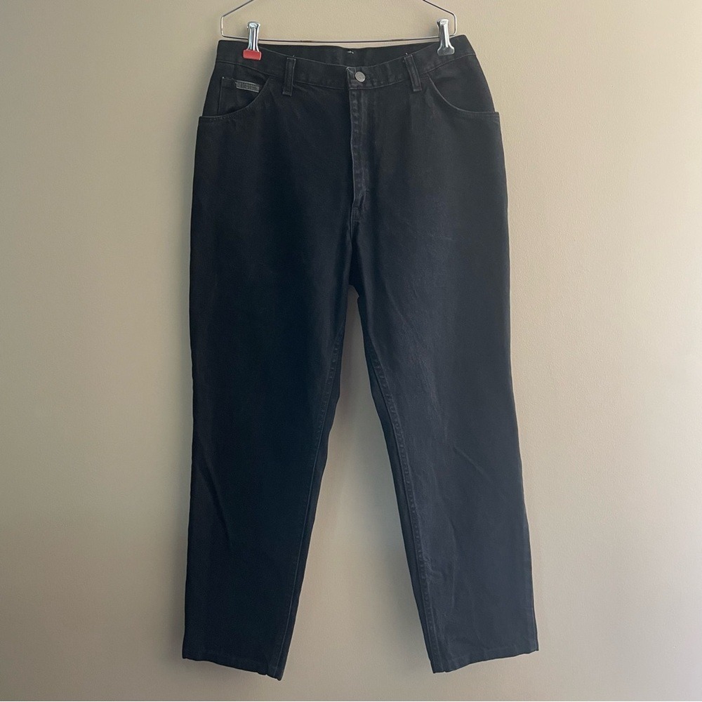 WRANGLER Vintage High Rise Straight Leg Jeans Black Denim Women's Size 14x30 GUC